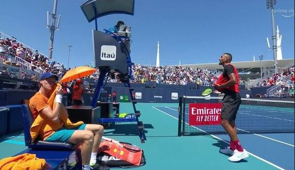 Nick Kyrgios penalised a point, then a game, and falls at Miami Open to Jannik Sinner