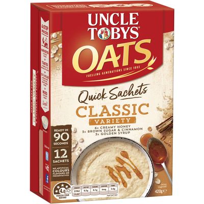 Uncle Toby's Quick Oats Sachets (Classic) = 23g sugars per 100g