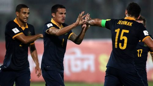 Tim Cahill netted three goals in the comfortable win. (Getty)