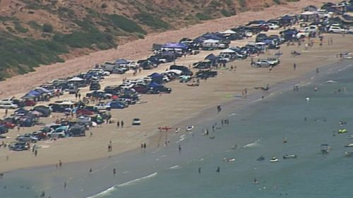Australia Day 2023. Adelaide beaches packed with cars.