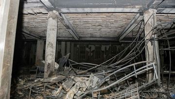 This photo supplied by the South African Government Communications and Information Services (GCIS) shows part of the interior of the ground floor of a building which was gutted by fire, early Thursday, Aug. 31, 2023.