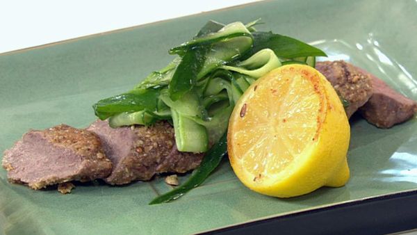 Dukkah coated lamb with roasted lemon