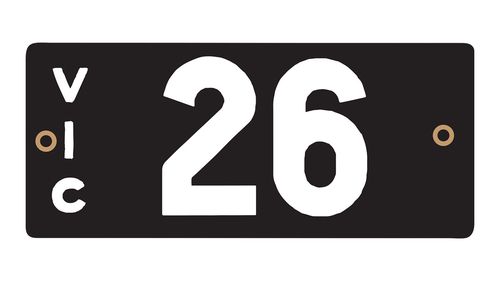 The Victorian Heritage Numerical Number Plate '26' which sold for $1.11m.