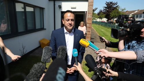 Prime Minister Leo Varadkar speaks to the media after casting his vote. Picture: PA