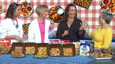 Brooke Boney and Deb Knight talk chicken nuggets with nutritionist Dr. Jo McMillan and 9Honey's food writer Jane de Graaff