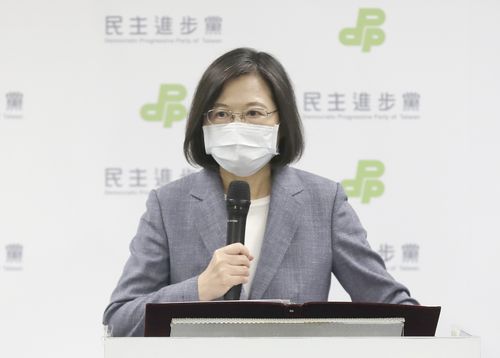 Taiwan President Tsai Ing-wen announces her resignation as party chairwoman of Democratic Progressive Party in Taipei, Taiwan, Saturday, November 26, 2022.