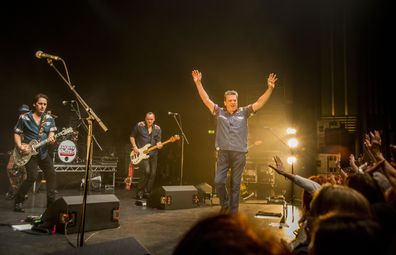 Phil Hendriks (left) and Les McKeown (right) of the Bay City Rollers perform on stage at the Eventim Apollo, Hammersmith, London, 14th December 2016. (Photo by Dick Barnatt/Redferns)