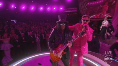 Ryan Gosling performs 'I'm Just Ken' with Slash at the Oscars.