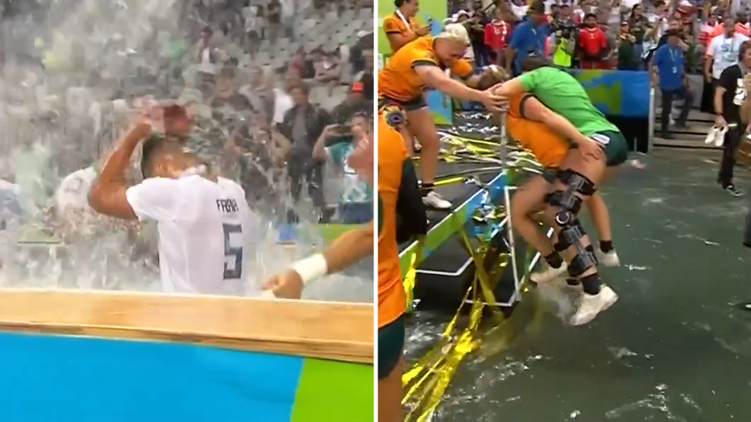 Aussie champs burst pool in celebration chaos at the Cape Town Sevens