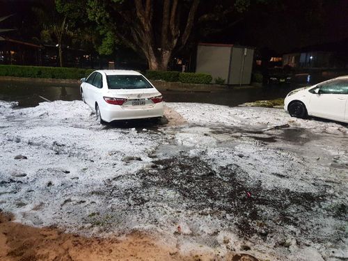 Roads around Sydney were left covered in snow-like hailstones as a severe thunderstorm passed over New South Wales.