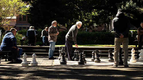 Men are seen playing chess in Hyde Park in the CBD on September 10, 2020 in Sydney, Australia. (Photo by Jenny Evans/Getty Images)
