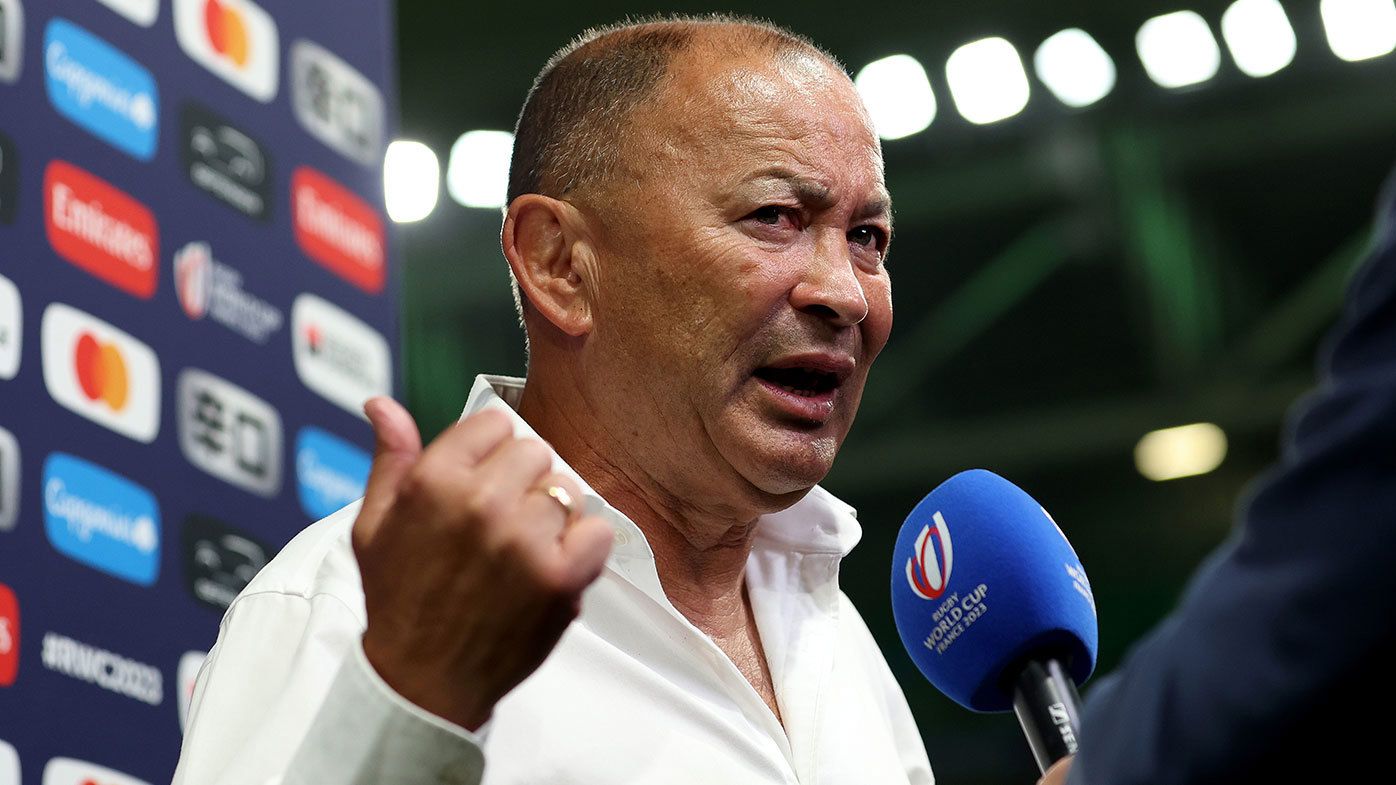 Eddie Jones speaks to the media during the 2023 Rugby World Cup