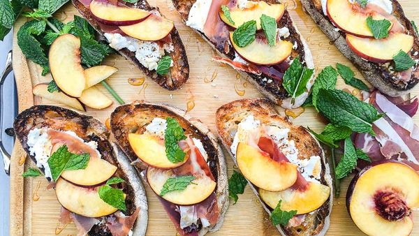 Ricotta black pepper crostini prosciutto peach