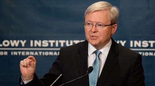 Kevin Rudd at the Lowy Institute. (AAP)