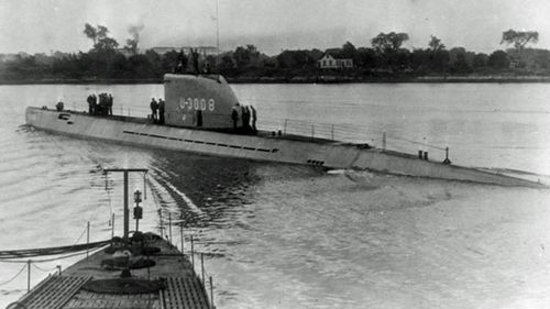 The U-3008 - the sister ship of the advanced Nazi submarine found by Danish researchers - crewed by British sailors in 1946. (Facebook). 