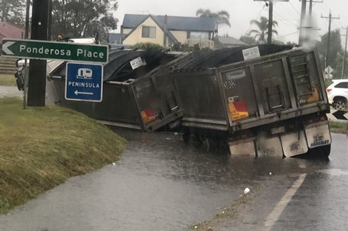 Truck in flood water in Victoria's Mornington Peninsula.