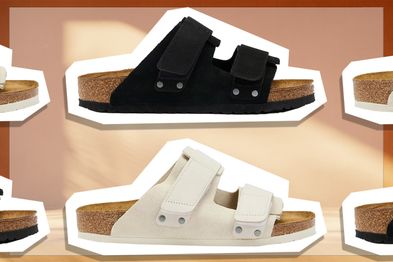 9PR: Birkenstock Uji Suede Unisex Leather Sandals, Black and Antique White