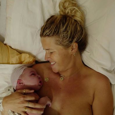 Sarah Wright Olsen with her baby girl Ocean Rain Olsen