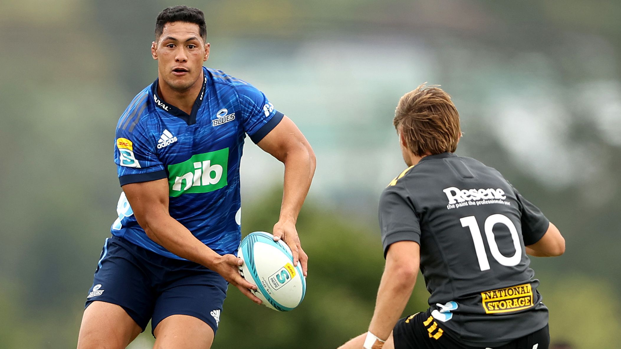 Roger Tuivasa-Sheck of the Blues passes during the Super Rugby trial match between the Blues and the Hurricanes 