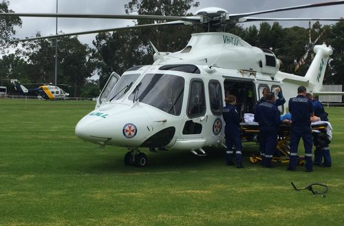 An 89-year-old woman was taken to hospital by chopper for treatment to leg injuries while her daughter was taken by ambulance after being trapped for more than 90 minutes.
