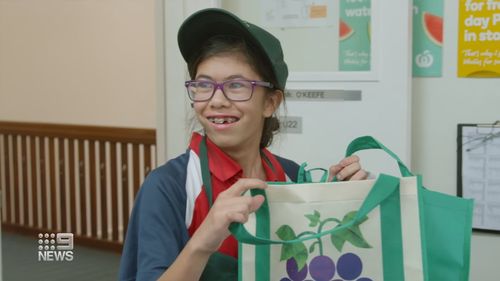 Kiara Misciagna first practiced skills at her school's Mini Woolies at Castle Hill. She now works as an official Woolworths employee. 