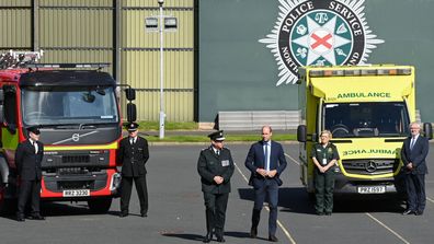 Prince William, Duke of Cambridge meets with Chiefs of the PSNI, Fire Service and Ambulance Service, as he attends a PSNI Wellbeing Volunteer Training course to talk about mental health support within the emergency services at PSNI Garnerville on September 09, 2020 in Belfast, Northern Ireland
