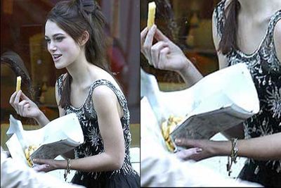 Looks like Keira Knightley's bony clavicle is enjoying those chippies.