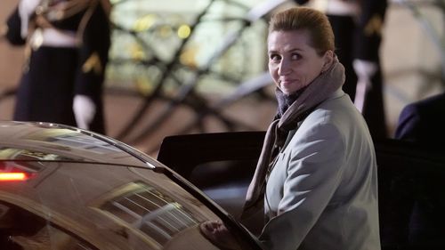 Denmark's Prime Minister Mette Frederiksen departs after a meeting of the 'Coalition of the Willing' on Ukraine at the Elysee Palace in Paris, France, Tuesday, Jan. 6, 2026. (AP Photo/Michel Euler)