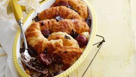 Chocolate croissant and plum pudding