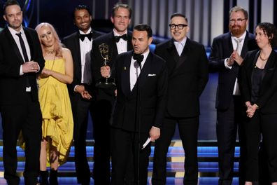 (L-R) Ben Winston accepts the Outstanding Variety Special (Live) award for Elton John Live: Farewell from Dodger Stadium during the 75th Primetime Emmy Awards at Peacock Theater on January 15, 2024 in Los Angeles 