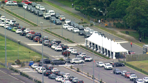 Testing queues at Maroubra this morning are very long as people try to get results before travelling.