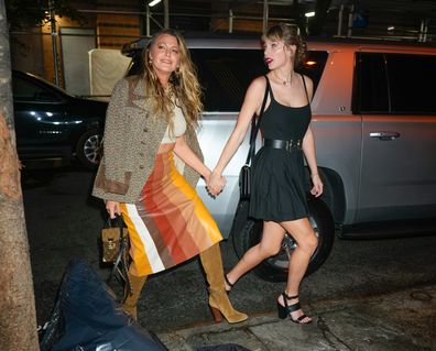 Blake Lively and Taylor Swift are seen on September 30, 2023 in New York City. (Photo by Gotham/GC Images)