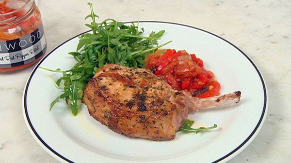 Pork chop with red pepper relish