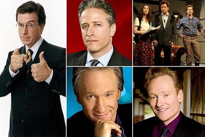 <I>The Colbert Report</I><br/><br/><I>The Daily Show with Jon Stewart</I><br/><br/><I>Saturday Night Live</I><br/><br/><I>Real Time With Bill Maher</I><br/><br/><I>Tonight Show with Conan O'Brien</I>