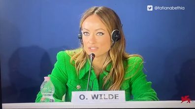Olivia Wilde at the press conference for Don't Worry Darling, where she was asked about her 'feud' with Florence Pugh