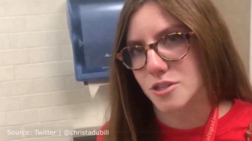 The young woman talked to US news reporter Christa Dubill in a bathroom at the second US presidential debate. (Twitter/Christa Dubill)