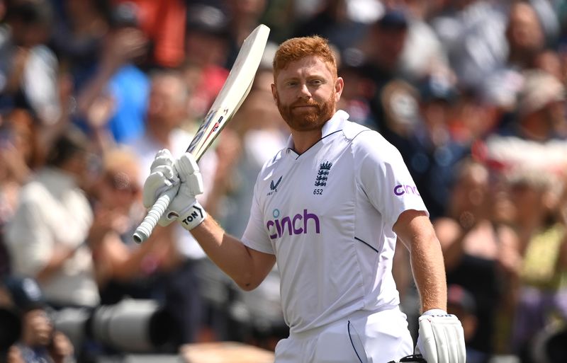 Jonny Bairstow leaves the field after being dismissed.