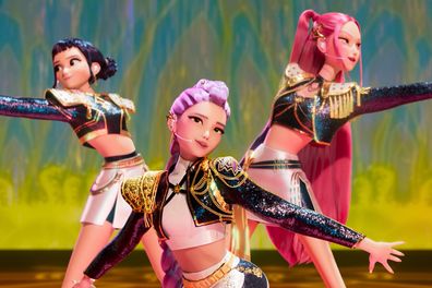 Zoey, from left, Rumi and Mira in a scene from KPop Demon Hunters.