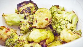 Grilled broccoli and Brussels sprouts