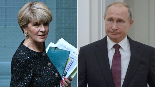 Julie Bishop Julie Bishop grabbed a chance to deliver Australia’s official protest to Vladimir Putin.