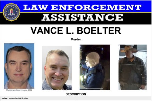 FBI tarafından sağlanan bu görüntü, Vance L. Boelter'in fotoğraflarını içeren bir afişin bir kısmını gösteriyor.