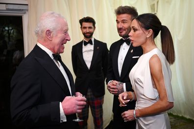 TETBURY, ENGLAND - FEBRUARY 07: King Charles III, David Beckham and Victoria Beckham during a dinner at Highgrove House on February 07, 2025 in Tetbury, England. In preparation for their upcoming State Visits to the Holy See and the Republic of Italy in early April 2025, The King and Queen will attend a special dinner alongside the Italian Ambassador to the UK, His Excellency Inigo Lambertini, Mrs. Maria Grazia Lambertini, and Italian-American actor Stanley Tucci. The event will celebrate the va