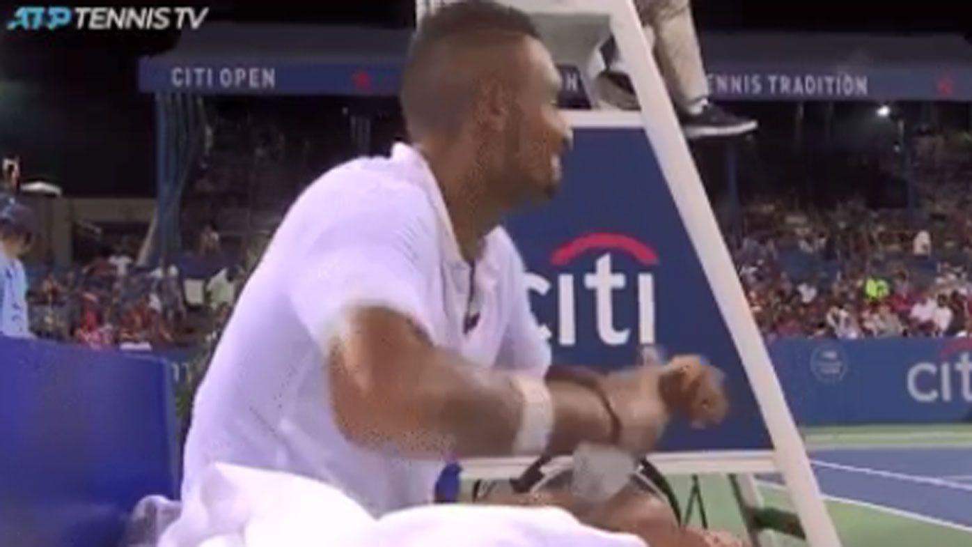 Kyrgios launches water bottle at umpire's chair during Washington Open victory