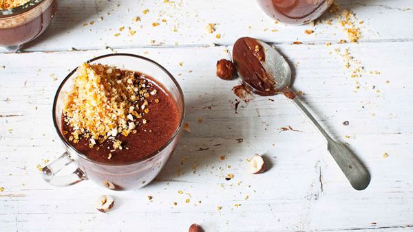 Frangelico chocolate pots with hazelnut praline