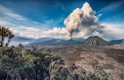 Mount Bromo volcano smoking