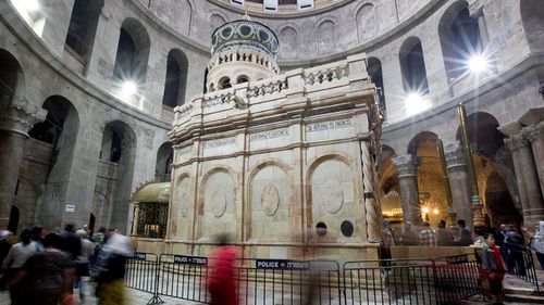 The ancient tomb believed to have once held the body of Jesus Christ in Jerusalem's Church of the Holy Sepulchre. (Photo: AP).