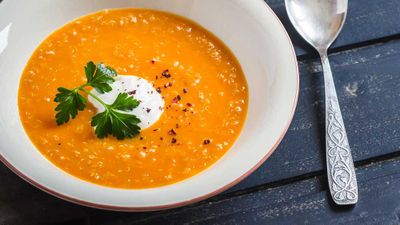 Recipe: <a href="https://kitchen.nine.com.au/2017/10/16/11/26/susie-burrells-carrot-and-lentil-soup" target="_top">Susie Burrell's carrot and red lentil soup</a>