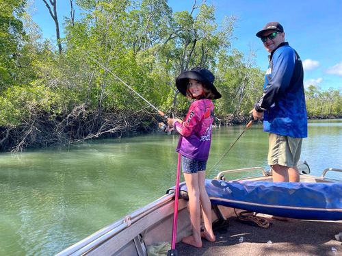 Bradley Jeppesen and daughter Zoey drop lines in NT waters where crocodile numbers have bounced back from near-extinction.