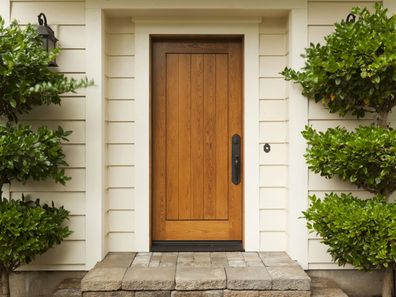 Closed front door of a house.