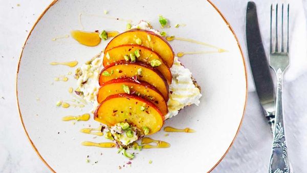 Grilled peaches and honey toast